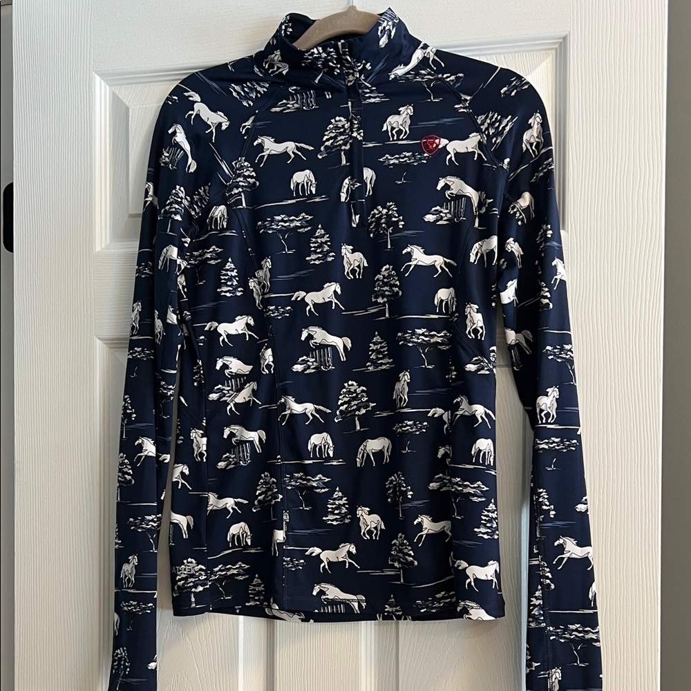 Ariat Navy and White Equestrian Print Shirt